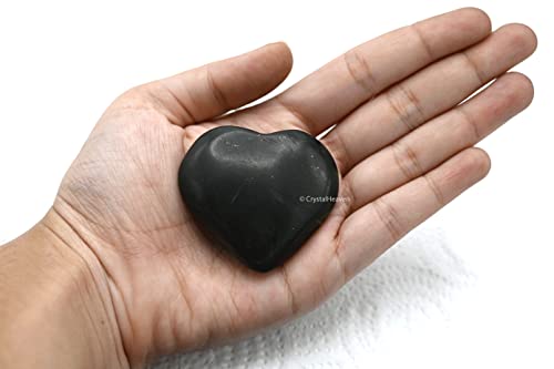 Image of Shungite Crystal Heart Palm Pebbles Stones for Anxiety Stress Relief Massage - AAA Grade Original Healing Gemstone Agate Heart Palm Stone for Yoga Meditation Spiritual