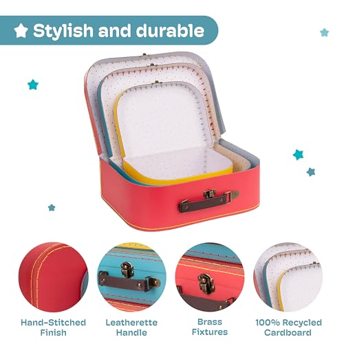 Jewelkeeper Decorative Storage Boxes Set of 3 - World Map Mini Suitcase Style Cardboard Suitcase with Brass Clasps and Handle - Ideal for Travel Decor, Event Props and Gift Presentation - Thumbnail 5