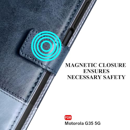 Image of TheGiftKart Flip Back Cover Case for Motorola Moto G35 5G | Dual-Color Leather Finish | Inbuilt Stand & Pockets | Wallet Style Flip Back Case for Moto G35 5G (Faux Leather, Blue & Sky)