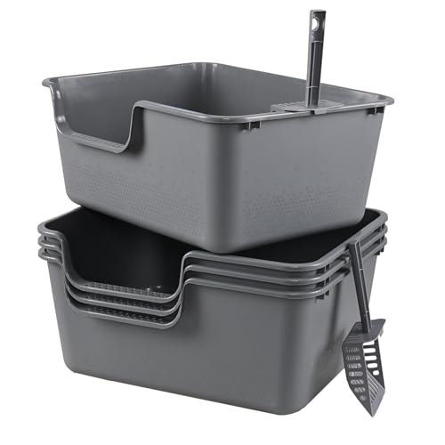 Caja de arena para gatos grande con alto borde y pala miniatura 7