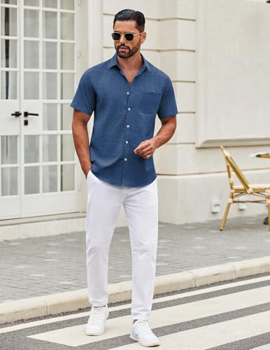 Image of COOFANDY Mens Short Sleeve Casual Button Down Shirts Summer Untucked Dress Shirts with Pocket