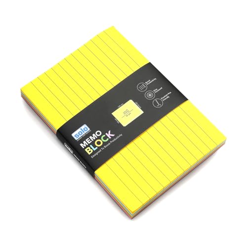Image of SOLO Memo Ruled Blocks Pack of 2, 100 Tear-Off Sheets in 5 Different Color with 80 GSM, Fountain Pen Friendly Lined Pages for School & College Project, Assignment & Practical (Landscape, 148 x 105 mm)