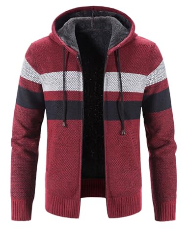 Image of Kinkia Men's Zip Up Hoodies Casual Long Sleeve Full Zipper Sherpa Fleece Lined Knit Cardigan Sweater Jacket with Pockets