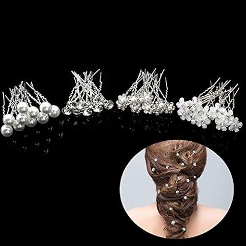 Wedding Hair Pins, GuKKK 40 Pcs Bridal Pearl Hair Pins Clips, Flower Crystal Flower Rhinestone Hair Pins, Wedding Clip Accessories, Bridesmaid Hair Accessories for Women Girls (40 pcs) (40 pcs) Cover