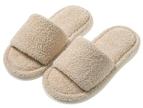 Caistre Womens Slides Fuzzy Slippers Open Toe Fluff Slippers Soft Cozy House Shoes Furry Bedroom Memory Foam Shoes with Arch Support