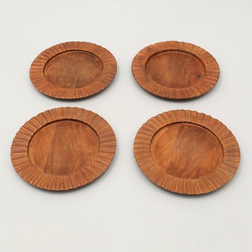 Plato cargador artesanal de madera 13 pulg color chocolate miniatura 7