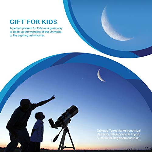 Aomekie Telescopio Niños 70/300 Telescopio Astronomico con Trípode Adaptador para Teléfono Ffiltro Lunar para observación de Estrellas y observación de Aves