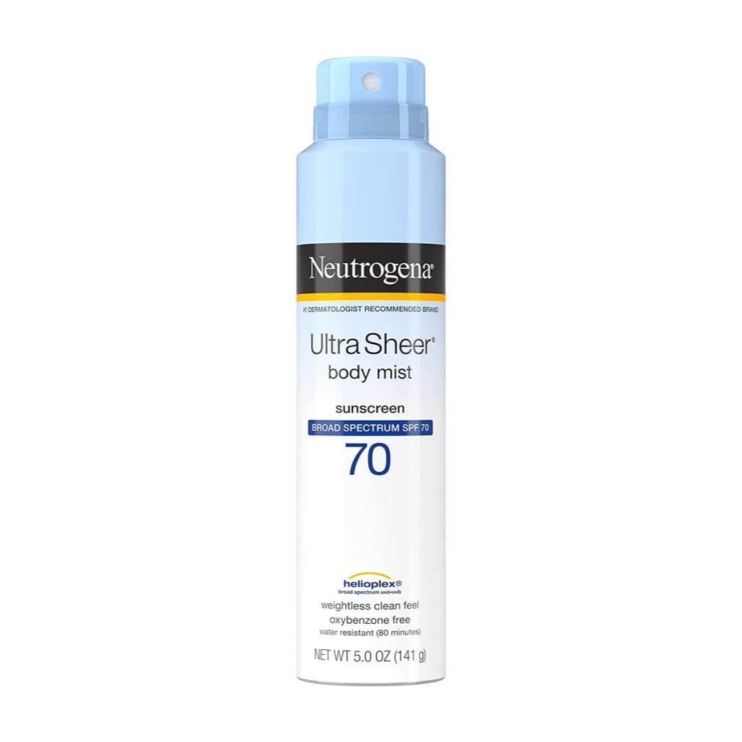 Ultra Sheer Body Mist Sunscreen Spray Broad Spectrum SPF 70, Lightweight, Non-Greasy & Water Resistant, Oil-Free & Non-Comedogenic UVA/UVB Sunscreen Mist, 5 oz