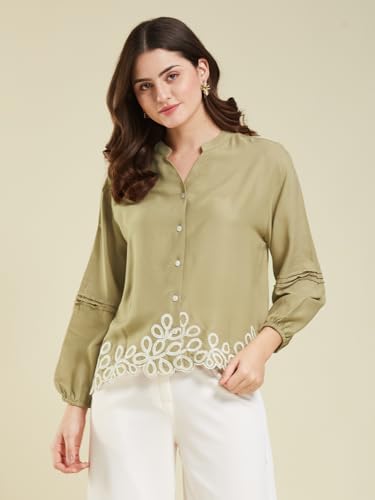 Image of J TURRITOPSIS Women's Rayon Stylish Embroidered Shirt