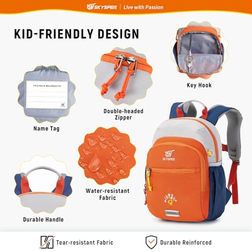 SKYSPER Toddler Backpack for Boys Girls Kids Travel Backpack Preschool Kindergarten Travel Daypack(Orange)4