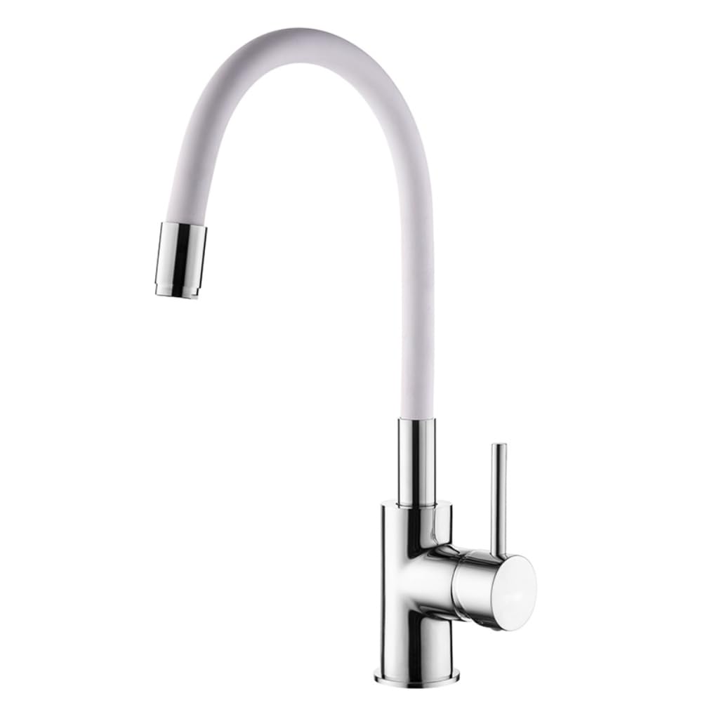 AQG - Grifo de Cocina Monomando con Caño Alto Flexible y Aireador Dual – Estilo Moderno, Fácil Instalación (Blanco)