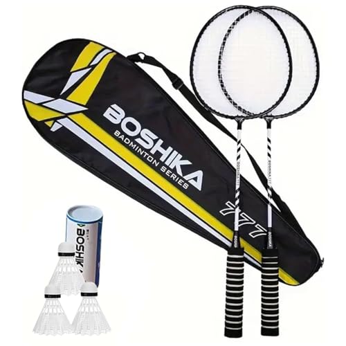 Badminton Racket Set with Sponge Handle 2pcs Durable and Lightweight Leisure Badminton Racket Set with Carrying Case & Shuttlecocks Durable Nylon PA Material Badminton Racquets for Adult or Child