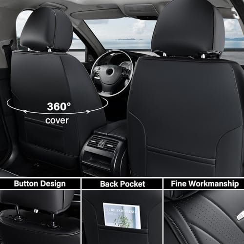 Image of Coverado Seat Covers Full Set, Leather Car Seat Covers, Waterproof Seat Covers for Cars, Front and Back Seat Covers, Car Seat Protectors Car Seat Cushions Universal Fit for Most Cars, Black