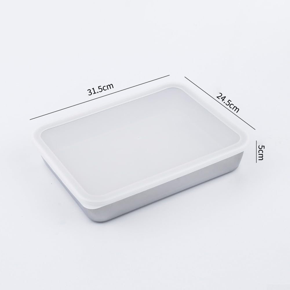 Edelstahl-Tabletts mit Deckel für Zuhause und Hotel, Backform, Kühlschrank-Aufbewahrungsbehälter, Frischeboxen, klein, mittel, groß (31 x 24 x 5,1 cm)