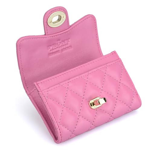 Luxury Quilted Leather Card Holder Wallet Credit Card Holder Wallet Small Wallet Compact Wallet Coin Purse Business Card Holder Gift for Women Gift for Girl (Pink)4