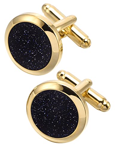 Jonwo Runde Natürlich Edelstein Herren Manschettenknöpfe In Geschenkbox Golden Silber Men Cufflinks Hochzeit Hemd Party Geburtstag Jubiläum Kleid (Vergoldet Manschettenknöpfe) Cover