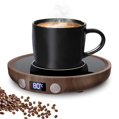 MQFORU Coffee Mug Warmer for Desk, Smart Cup Warmer with 3 Temperature Settings, 2-12H Timing, 4H Auto Shut-Off, Electric Beverage Warmer for Heating Coffee, Tea, Milk, Candle (New-Wood Grain)