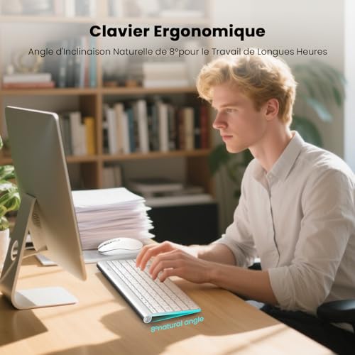 Clavier sans fil AZERTY blanc Bluetooth mini compact pour ordinateur portable - 5