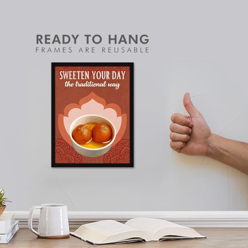 Image of Chaka Chaundh - Gulab jamun wall art poster frame Sweets Mithai shop and confectionery store wall art framed quotes decor item - Restaurant cafe food Deserts poster frame decoration items - 14 X 11 inches