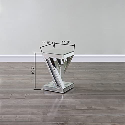 Mireo Mirrored End Table With Crystal Inlay, Square Modern Side Table Silver Accent Table, Diamond Setting Side Table Pedestal Stand For Living Room Bedroom From Fine Furniture #TOP2