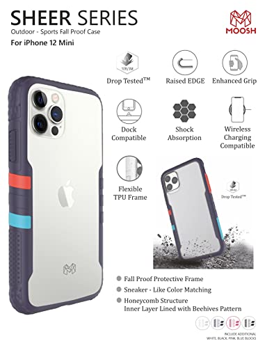 Image of MOOSH Commuter Series for iPhone 12 Mini Case Clear Back 10FT Drop Tested Scratch-Resistant Raised Edges Replaceable Colour Blocks Shock Absorption Apple iPhone 12 Mini Case 5.4 inch (Blue)