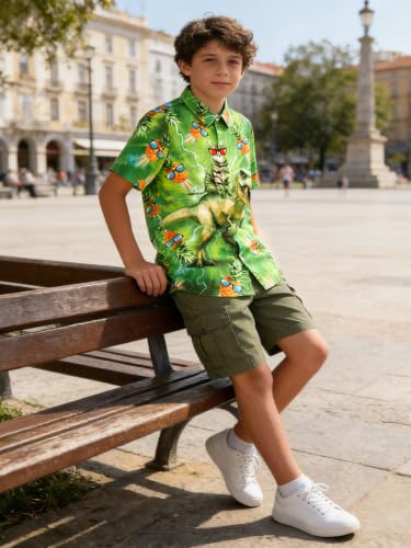 Image of uideazone Boys Novelty Print Short Sleeve Button Down Hawaiian Shirt 5-14Y