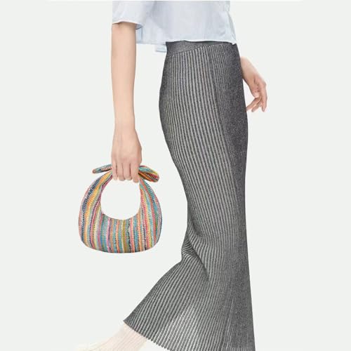 Image of Huralona Women Straw Woven Clutch Purse Pleated Handbag for Summer Beach Vacation Straw Shoulder Crossbody Bag