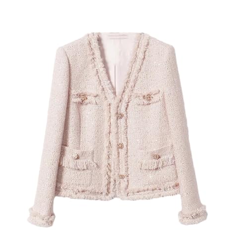 Mnjyihy Women V-Neck Slim Short Tweed Jackets Single Breasted Long Sleeves Wool Blends Work Coat Outwear