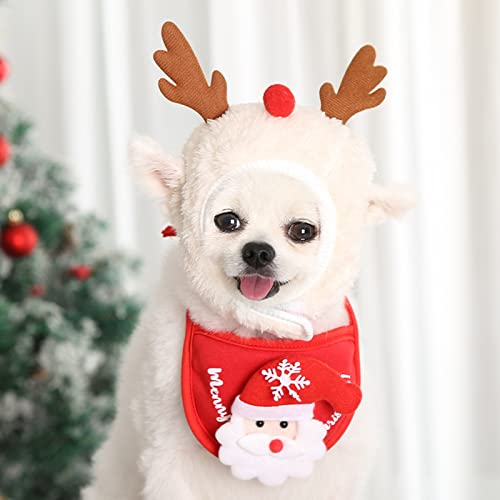 Haustier-Weihnachtskostüm, 4 Stück, Hunde- und Katzen-Weihnachtsoutfit, lustige Geweihe, Weihnachtsmützen, verstellbarer Umhang, Weihnachtsmann-Speicheltücher für Hündchen, Katzen, Anziehsachen