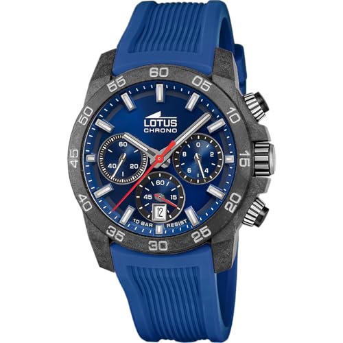 LOTUS Montre Homme Analogique Caoutchouc Bleu - Mouvement Quartz - Chronographe - Calendrier - Verre Minéral Résistant - Étanche 10 ATM - 18974/1 Chrono