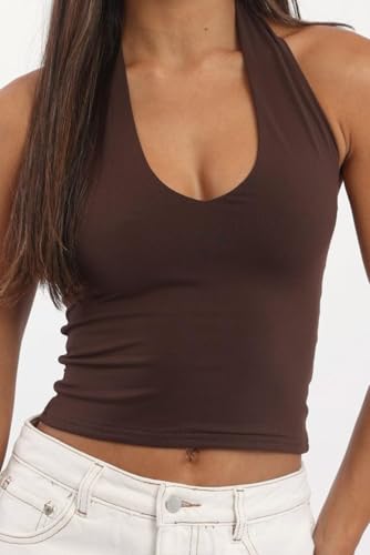 Image of SIGHTBOMB Seamless Super Soft V Halter Neck Microfiber SOFTLINE Active WEAR /Casual WEAR Cuddle Spaghetti TOP for Women