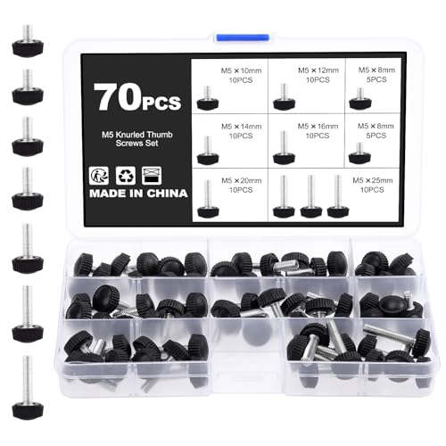 Knpwer 70 Pcs M5 Vis à Oreilles Moletées en Acier au Carbone - Boulons de Poignée et Vis de Serrage Manuel Rondes