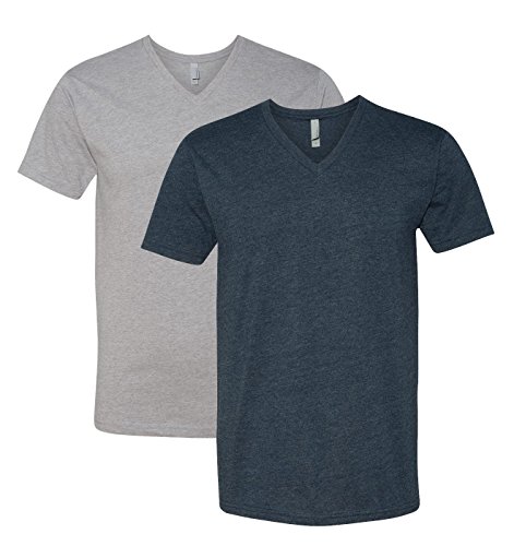 Next Level Apparel 6240 Mens Premium V-Neck Tee, Dark Heather Grey + Midnight Navy (2 Pack)-Large