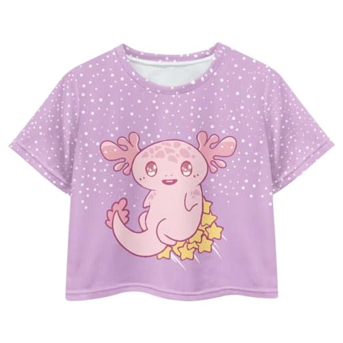 Image of Girl Crop Top Shirts for Summer Cute T Shirts Short Sleeve Tees for Kids 5-16