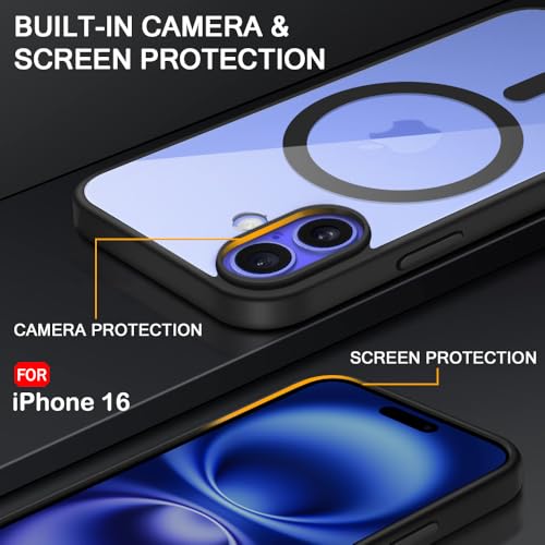 Image of TheGiftKart Ultra-Hybrid Back Cover Case for iPhone 16 Compatible with MagSafe | Camera Protection | Crystal Clear Transparent Back Cover Case for iPhone 16 (PC & TPU, Black Bumper)