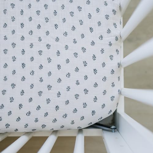 Image of Cream Berry Muslin Crib Sheet by Mebie Baby, Soft and Breathable Bed Sheets for Babies, Modern Neutral Bedding for Cribs, Standard Crib Mattress Fitted Sheet, Great for Boy or Girl Room or Nursery