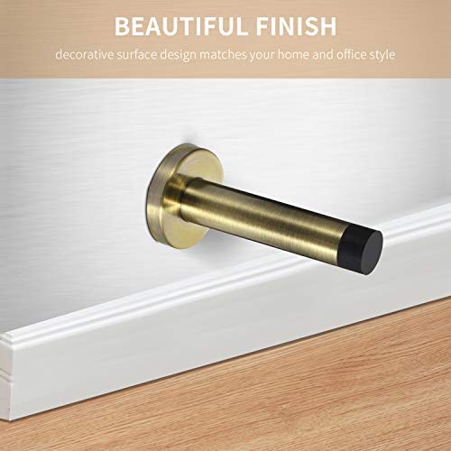 Orhemus Decorative Door Stoppers - 3.5 Inch 304 Stainless Steel Heavy Duty Door Stops With Rubber Tip Bumper For Wall And Door Protection Sound Dampening 2 Pack Antique Brass #TOP2