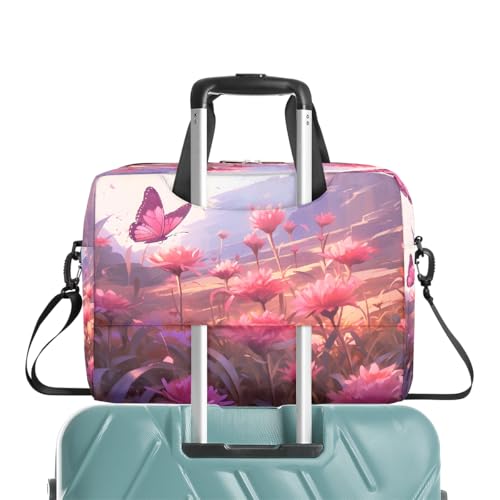 Maletín para laptop 15.6-16 pulg con flores rosa impermeable miniatura 7