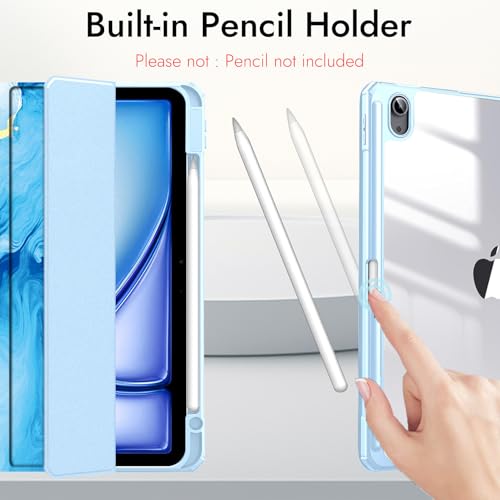 Image of Robustrion Cover for iPad Air 13 inch M4 /M3 /M2 (2026 /2025 /2024) Cover Case with [Pencil Holder] [Transparent Back] Hybrid Case Cover for iPad Air 13 inch [Auto Sleep Wake Support] - Ocean Blue