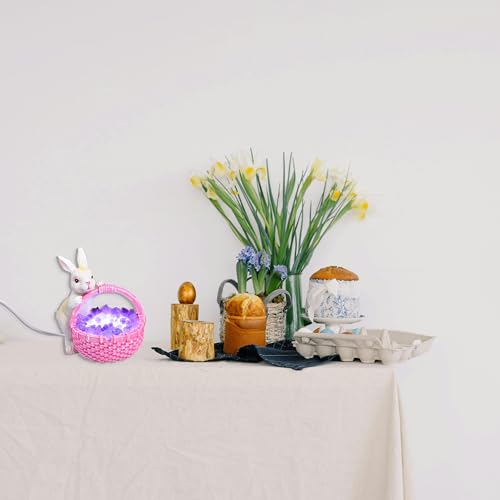 Image of AMOYSTONE Amethyst Rabbit Night Light with Ceramic Sculpture, USB Powered Easter Home Decor Lamp for Bedroom Kids Room Gift