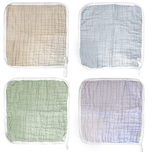 Image of Baby Washcloth 4 Pack Muslin Baby Washcloths Super Soft Newborn Bath Face Towels Cotton Reusable Wipes (4 Color)