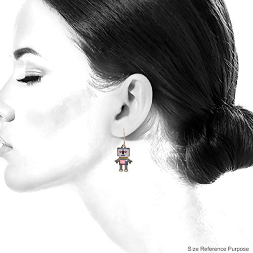 Spinningdaisy Folk Art Colorful Emotional Robot Earrings White #TOP3