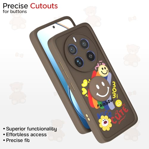 Image of Pikkme Back Cover for Realme 12 Pro 5G / Realme 12 Pro Plus 5G | Soft Silicone| Cute Rainbow Smile & 3D Cartoon Flower Design | Shockproof Raised Camera Protection Bumper Case (Brown)