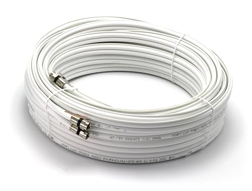 Câble coaxial satellite double 18 AWG blanc 50 ft avec fiche compression et fil de terre