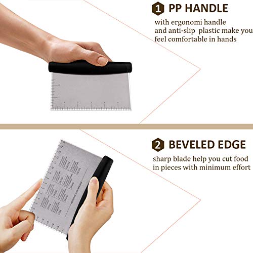 Metal Griddle Scraper Chopper, HaSteeL Stainless Steel Dough Bench Scraper Pastry Cutter with Measuring Marks, Multi-purpose Kitchen Tool for Flat Top Grilling/Baking/Cooking, Dishwasher Safe (2-Pack)