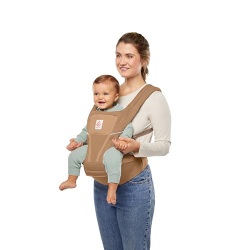 Image of Ergobaby Alta Hip Seat Baby Carrier for Babies & Toddlers 4-48 Months (12-45 lbs) - 3-Position Convertible Ergonomic Baby Carrier with Storage Pocket, Sun Hood, Hip-Healthy Positioning - Camel