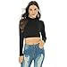LONGBIDA Women's Long Sleeve Mock Neck Pure Soft Thin Sexy Stretch Crop TOP T Shirt(Black,L)