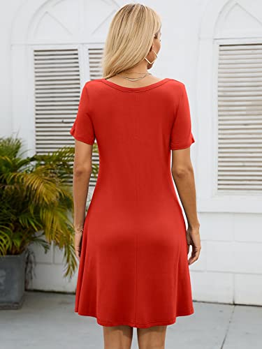 Image of KORSIS Summer Women's Dress Casual T-Shirt Short Sleeve Dresses Swing Flowy Beach Vacation Work Sundress with Pockets