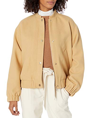 A|X Armani Exchange Women's Wool Snap Front Jacket with Cinched Waist and Cuffs, Toffee, L