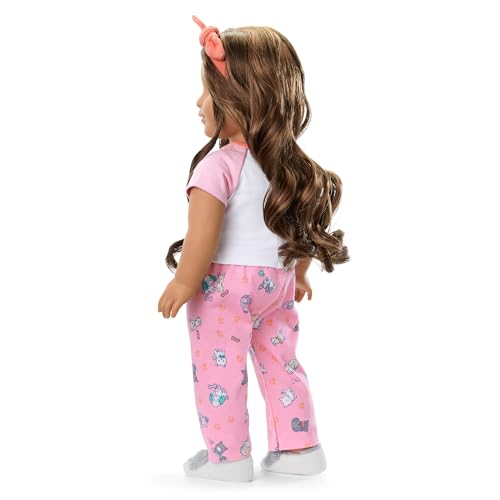 American Girl Truly Me 18-inch Doll Waking Up is Ruff PJs Outfit with Plush Slippers and Knotted Headband, for Ages 6+3